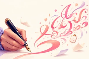 Decorative cursive lettering being drawn with a pen