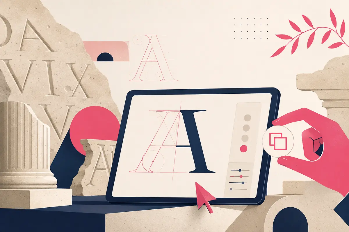 Illustration connecting classical Latin letterforms with a modern digital text generator