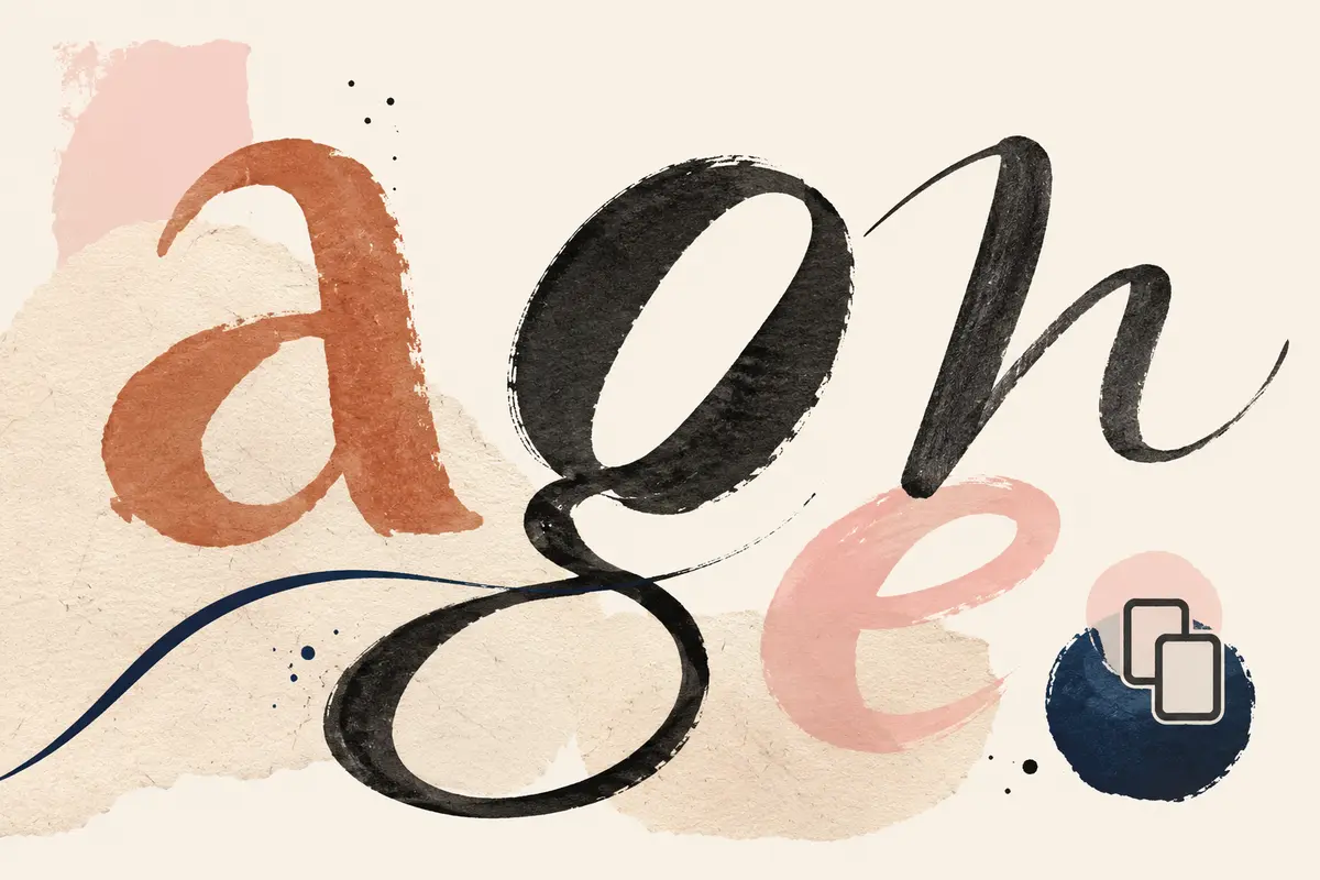 Editorial illustration of rough-edged expressive letterforms and ink curves