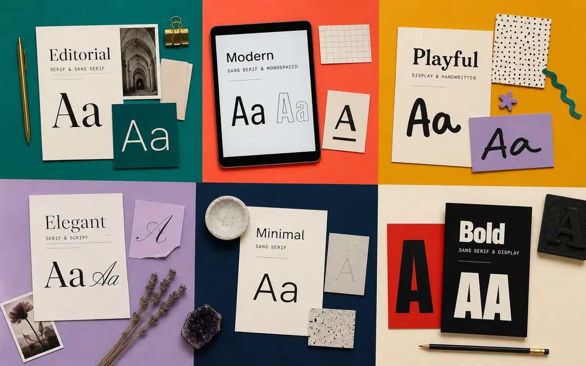 Six colorful aesthetic font-pairing moods for Canva and Google Docs projects