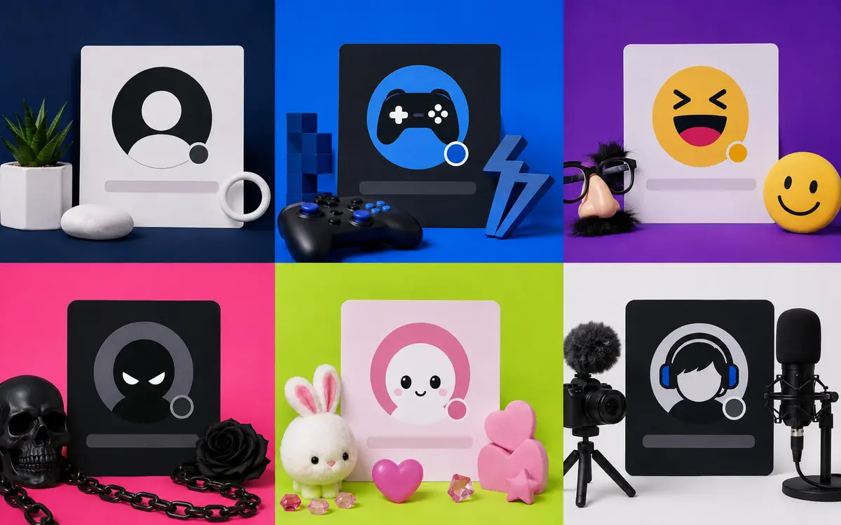 Six colorful Discord bio personality styles including minimalist, gaming, funny, dark, cute, and creator