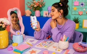 Colorful creator styling an aesthetic Instagram bio with fonts and symbols