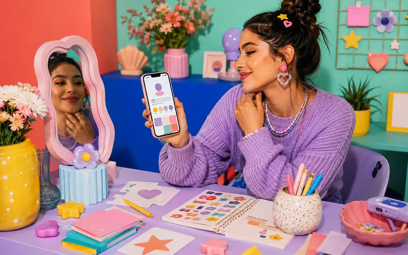 Colorful creator styling an aesthetic Instagram bio with fonts and symbols