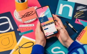 Colorful creator workspace featuring Instagram Pen, Mono, and Sans typography styles