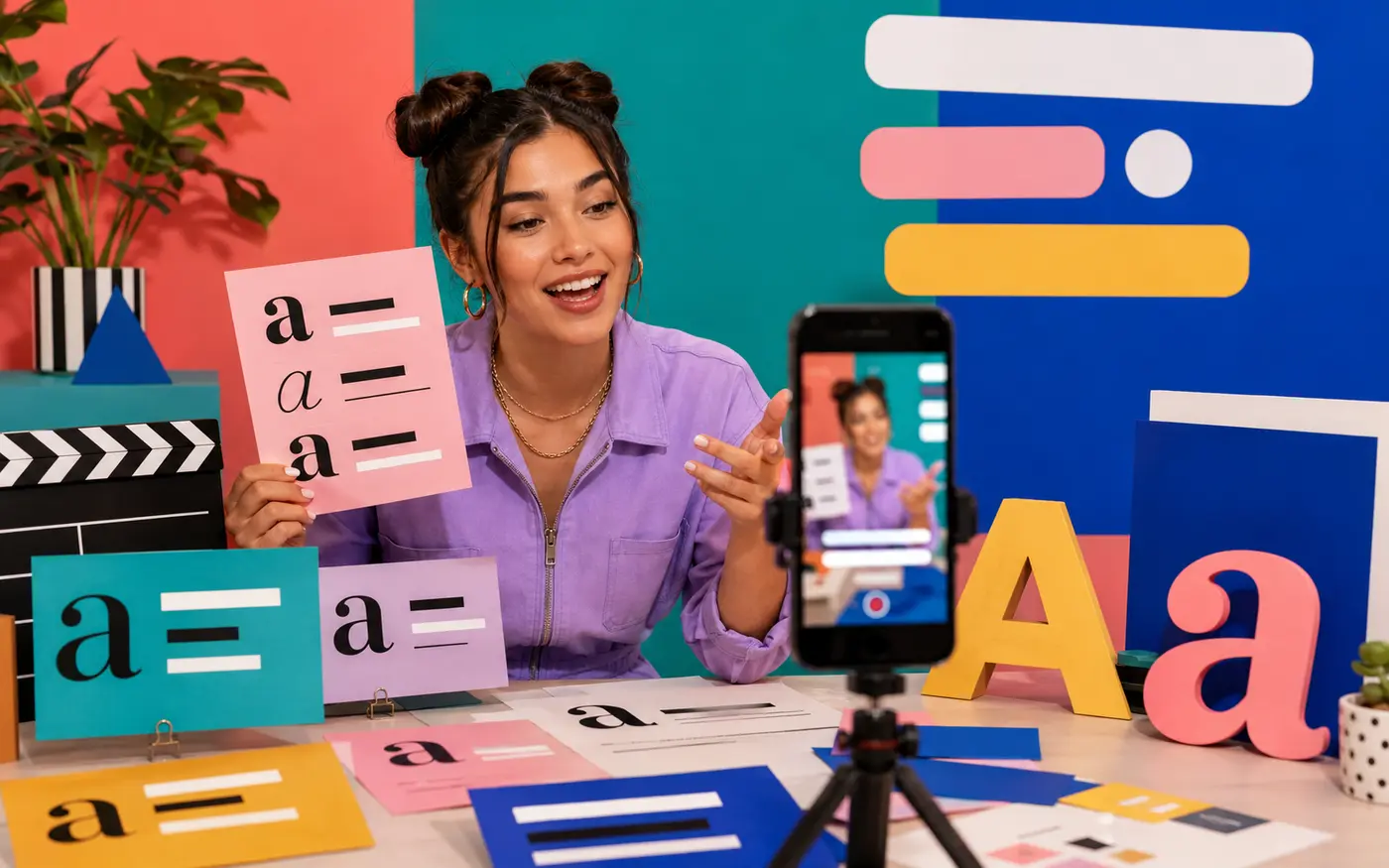 Colorful creator studio demonstrating readable font pairings for Instagram Reels