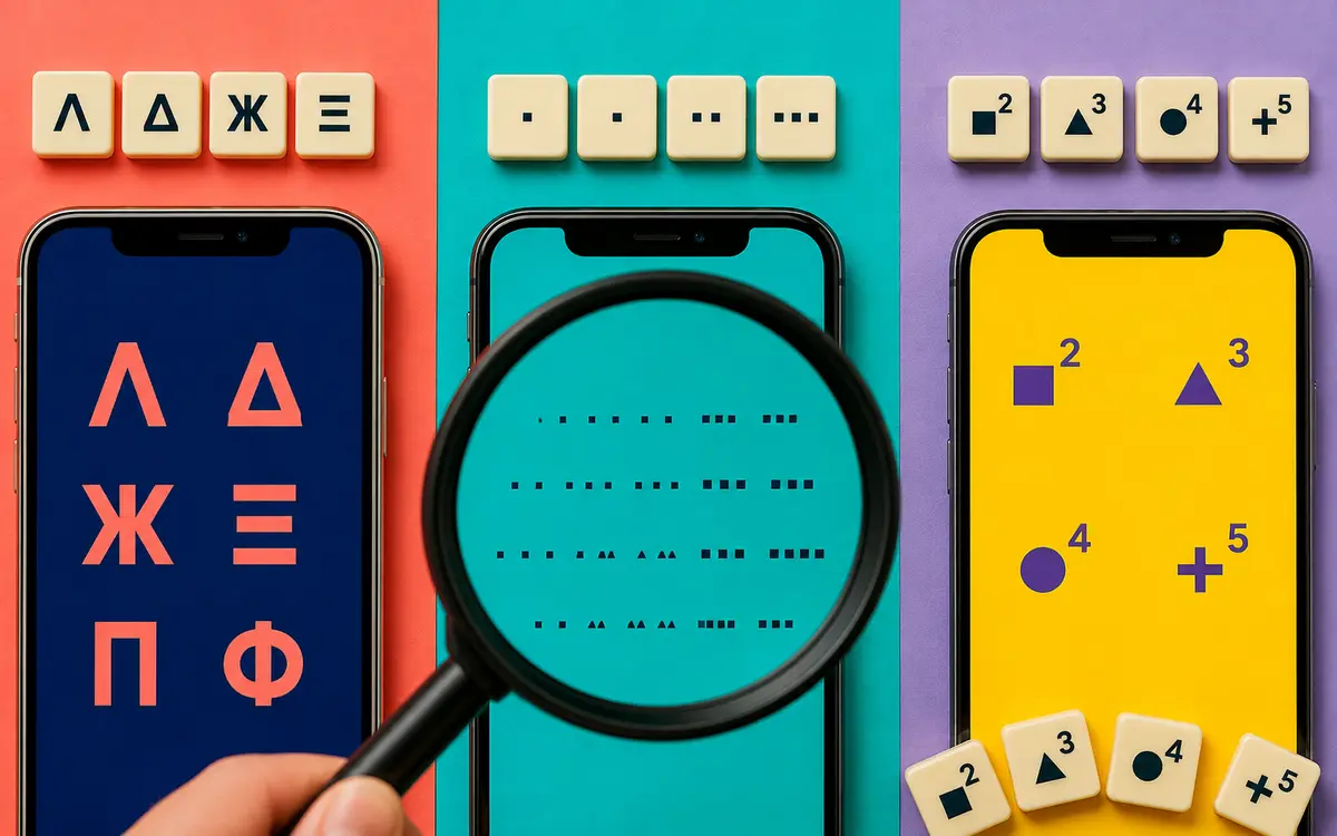 Colorful phone comparison of small caps, tiny text, and superscript