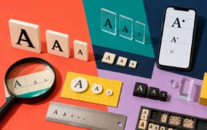 Colorful typographic comparison of small caps, tiny text, and superscript